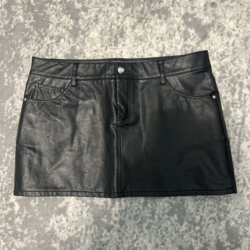 Edikted Black Leather Mini Skirt